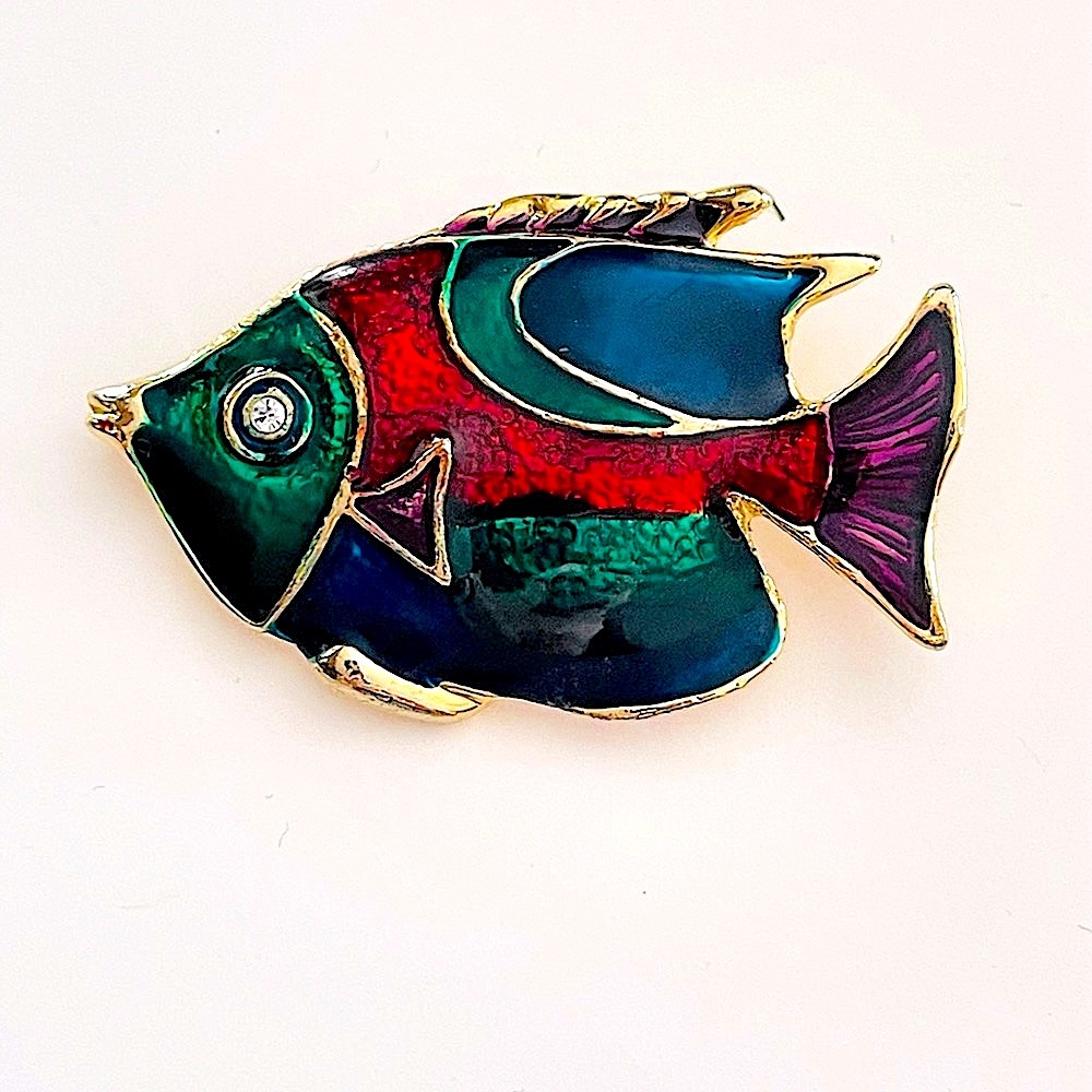 VINTAGE 60’s FISH BROOCH PIN🐠Colorful enamel and gold tone•HP